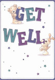 Overflowing with playful optimism, this get well card greets you with two joyful characters-a friendly teddy bear and an energetic puppy-each springing forward to embrace large, vibrant letters spelling 'Get Well.' The shades of indigo and teal make the text pop against a soft, creamy canvas, their energy heightened by stars twinkling in purples and blues like hopeful wishes drifting down the riverwalks of Millbank. Every illustrated detail, from the bear's fuzzy texture to the puppy's floppy ears, suggests soothing touch and heartfelt comfort-qualities that echo the personal care found in bespoke bouquets from local Millbank florists. The entire design radiates assurance, cheerful encouragement, and the sense of nurturing support that is so often needed during recovery. Picture this card accompanying a fragrant bouquet delivered to nearby homes on Page Street or within reach of the Tate, offering not just a message but a sensory salve-uplifting the soul and reassuring that Millbank kindness always arrives when it matters most.